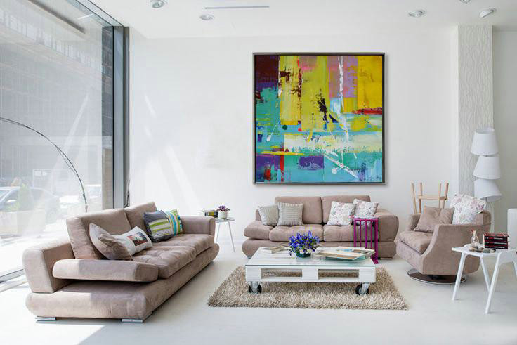Extra Large Acrylic Painting On Canvas,Oversized Palette Knife Painting Contemporary Art On Canvas,Modern Art Abstract Painting,Lake Blue,Purple,Yellow,Red.etc